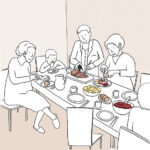 Familie, Essen, Illustration, Mahlzeit, Sonntag, Braten
