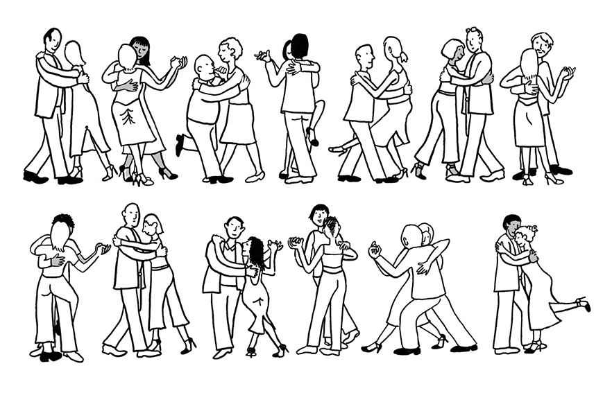 Illu_Tanzende_Tango_kl, Illustration, Tango Argentino, Paare, Tanzpaare, Zeichnung, Anja Weiss